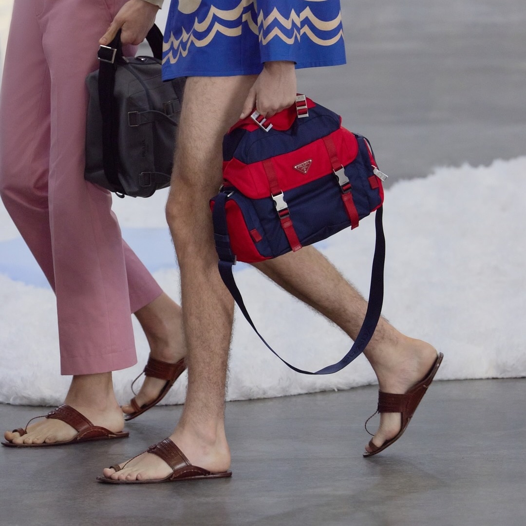India's Kolhapuri Chappal at Prada SS26 menswear show, but the luxury label called them 'leather sandals'. (Photos: Prada)